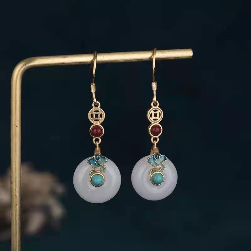 White Jade Auspicious Feng Shui Clouds Earring