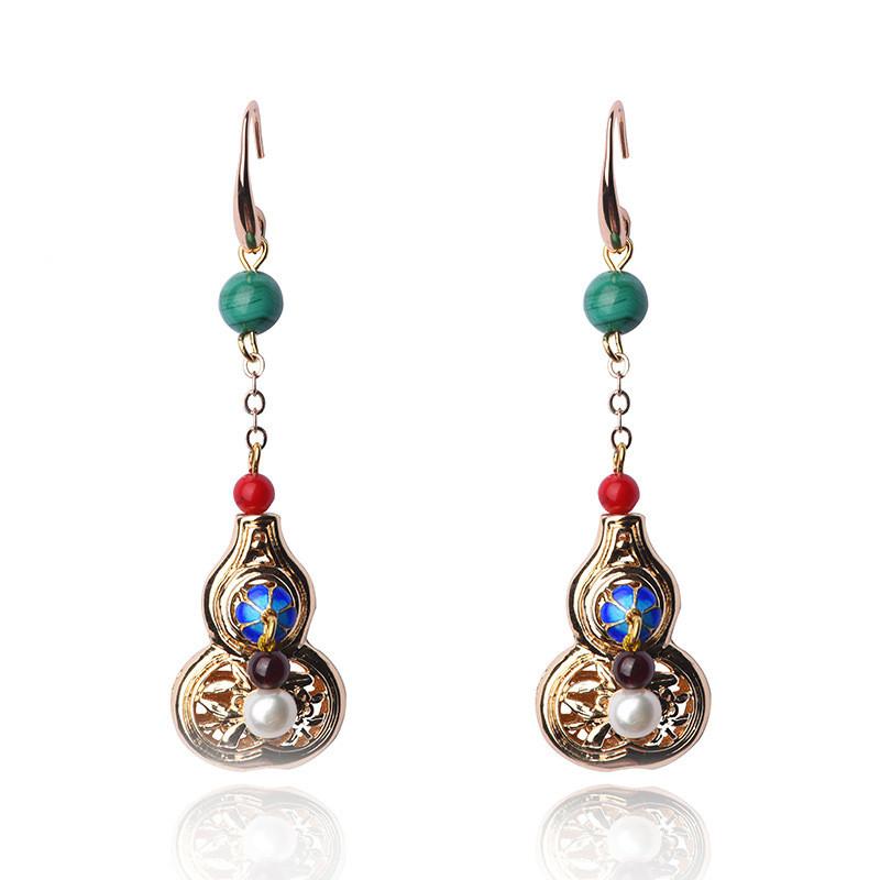 Feng Shui Calabash Gold Cloisonne Wealth Earring