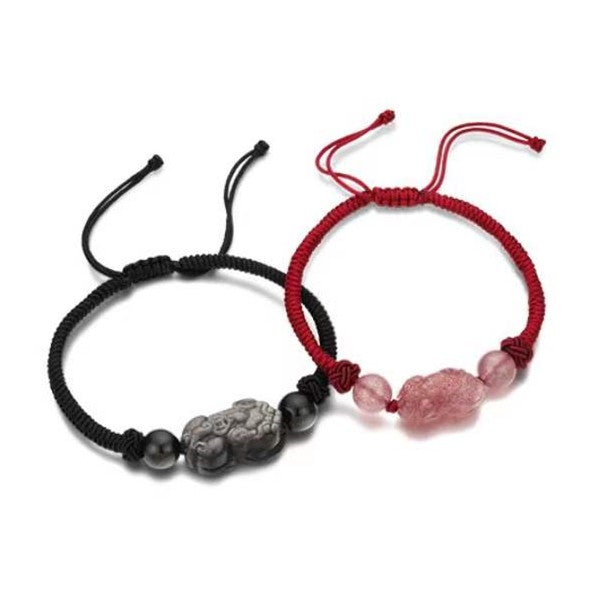 Fengshui Pixiu Couple Bracelet-Strawberry Crystal-Golden Obsidian