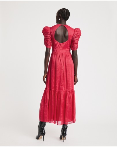 Witchery Linen Silk Gathered Sleeve Dress