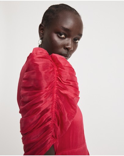 Witchery Linen Silk Gathered Sleeve Dress