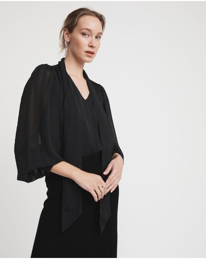 Witchery Self Stripe Tie Neck Blouse