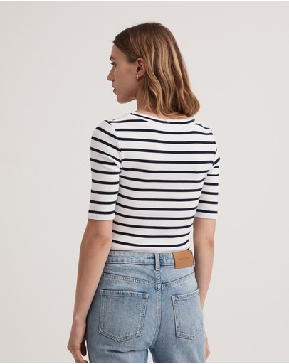 Witchery Stripe Cotton Rib Scoop Tee