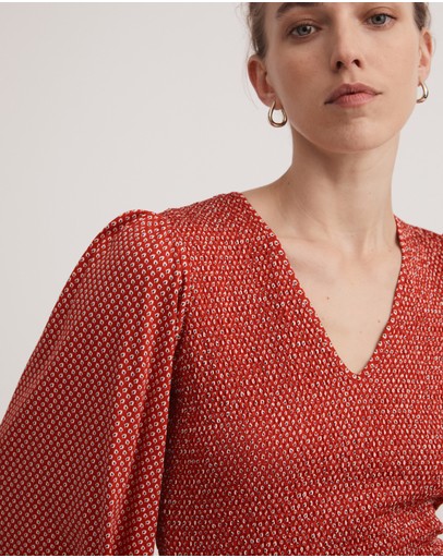 Witchery Oat Leaf Print Shirred Top