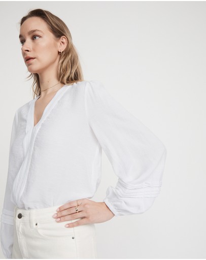 Witchery Textured V Neck Pin Tuck Blouse