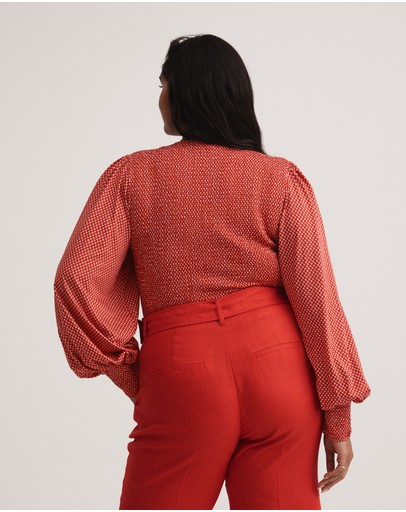 Witchery Oat Leaf Print Shirred Top