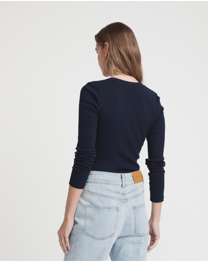 Witchery Cotton V Neck Rib Top