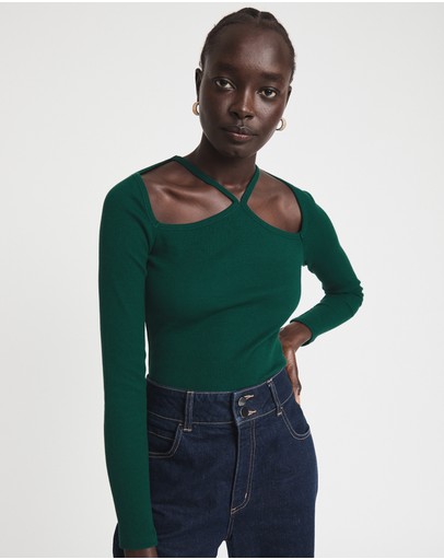 Witchery Cotton Halter Long Sleeve Top