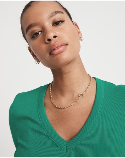 Witchery Cotton V Neck Rib Top