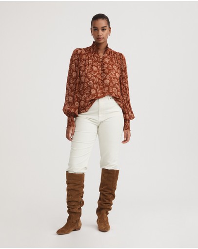 Witchery Folk Floral Half-placket Blouse