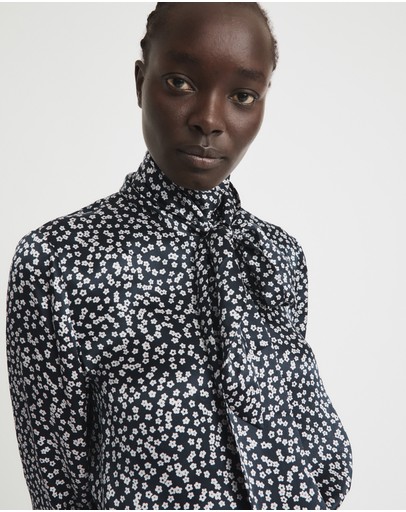 Witchery Floral Ocelot Silk Pussybow Blouse