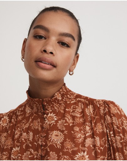 Witchery Folk Floral Half-placket Blouse