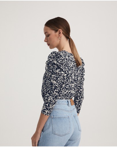 Witchery Leaf Print Gathered Top