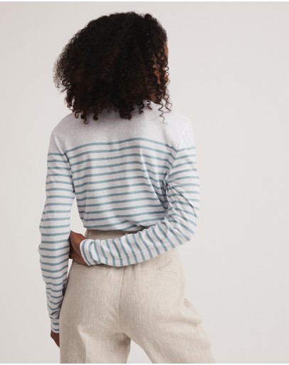 Witchery Stripe Linen Blend Long Sleeve Top