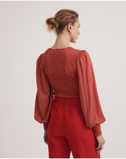 Witchery Oat Leaf Print Shirred Top