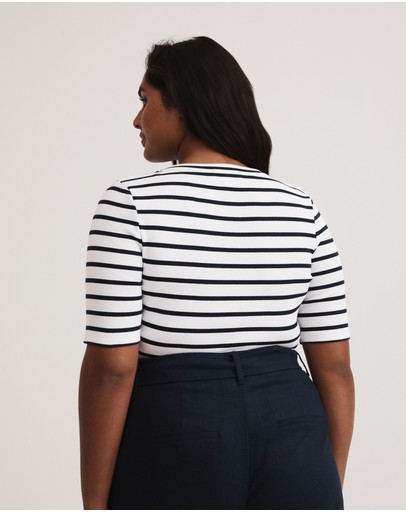 Witchery Stripe Cotton Rib Scoop Tee