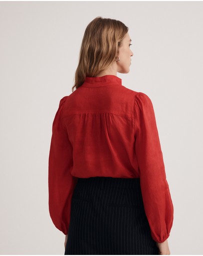 Witchery Linen High Neck Blouse