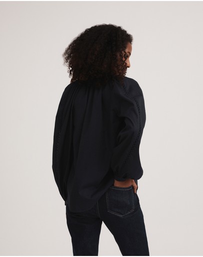 Witchery Cotton Self Stripe Trim Blouse