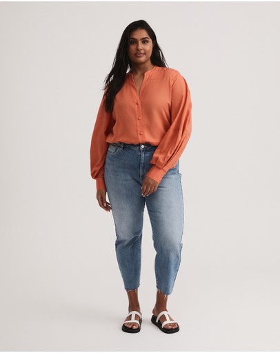 Witchery Yoke Detail Pleat Sleeve Blouse