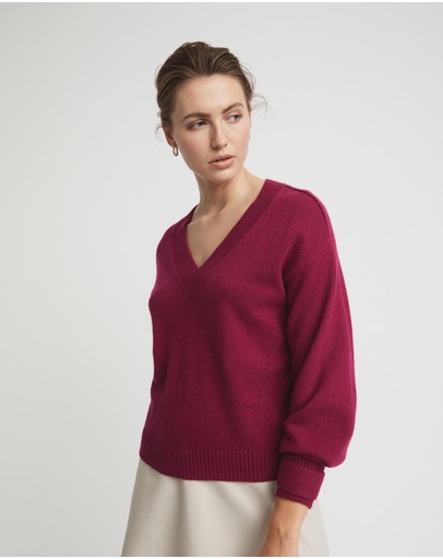 Witchery V Neck Tab Cuff Knit