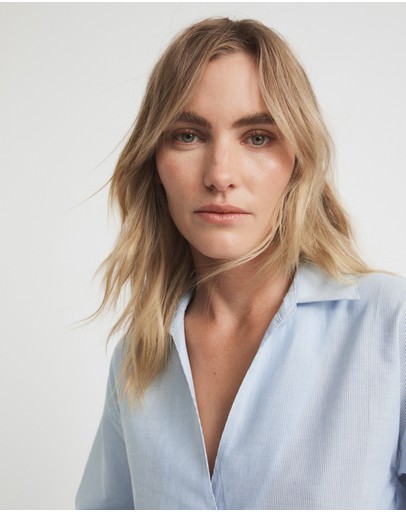 Witchery Stripe Half Placket Shirt