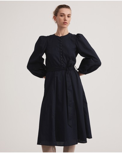 Witchery Cotton Self Stripe Trim Dress