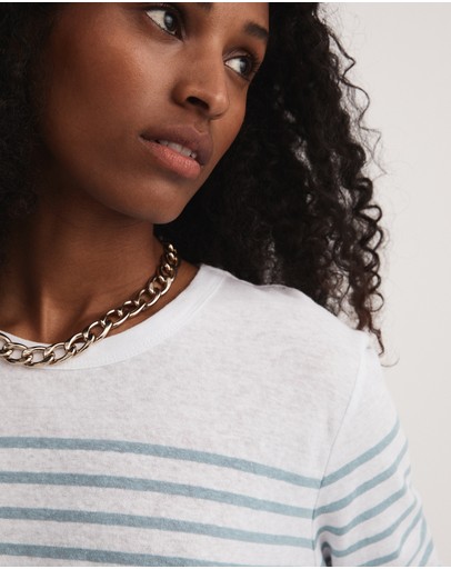 Witchery Stripe Linen Blend Long Sleeve Top