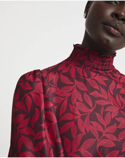 Witchery Leaf Dot High Neck Blouse