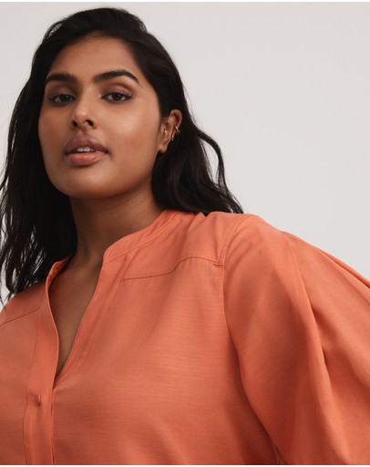 Witchery Yoke Detail Pleat Sleeve Blouse