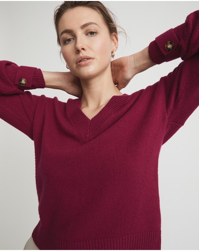Witchery V Neck Tab Cuff Knit