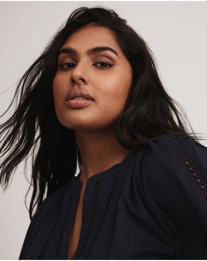 Witchery Cotton Self Stripe Trim Blouse