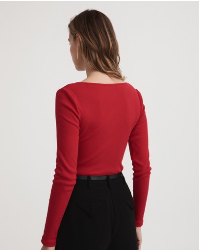 Witchery Cotton Rib Wide Neck Top