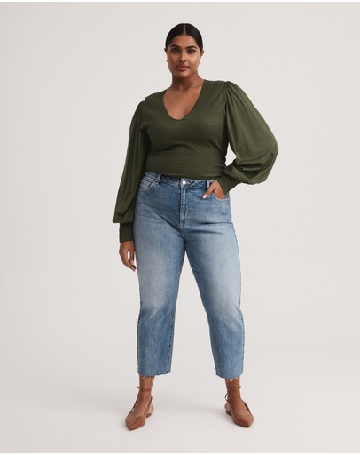 Witchery Cotton Blend Shirred V Neck Top