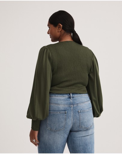 Witchery Cotton Blend Shirred V Neck Top