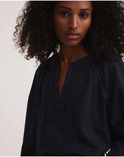 Witchery Cotton Self Stripe Trim Blouse