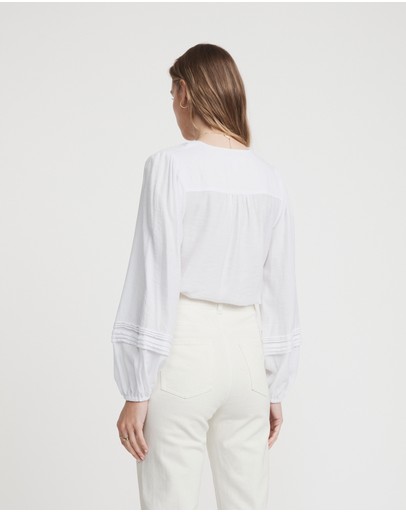 Witchery Textured V Neck Pin Tuck Blouse