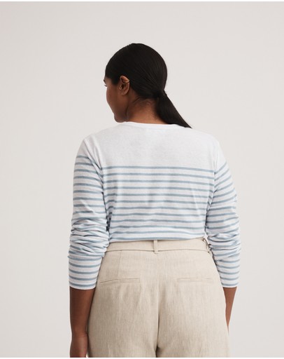 Witchery Stripe Linen Blend Long Sleeve Top