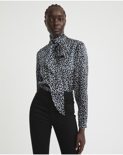 Witchery Floral Ocelot Silk Pussybow Blouse
