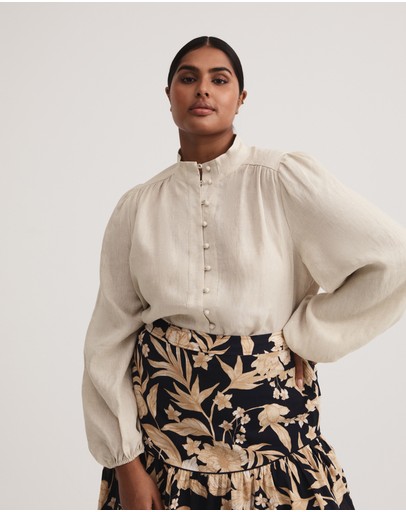 Witchery Linen High Neck Blouse