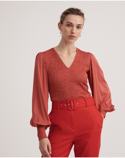 Witchery Oat Leaf Print Shirred Top