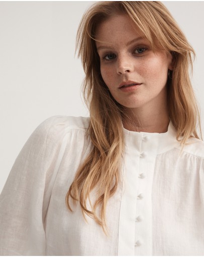 Witchery Linen High Neck Blouse