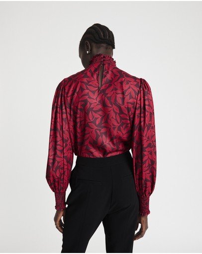 Witchery Leaf Dot High Neck Blouse