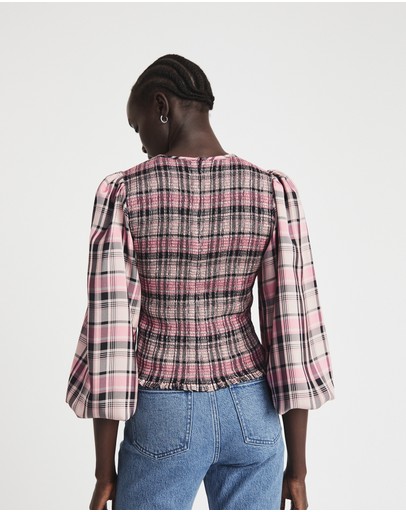 Witchery Check Puff Sleeve Blouse