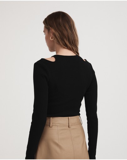 Witchery Cotton Rib Cut Out Long Sleeve Top