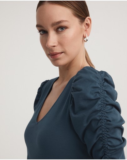 Witchery Cotton Gathered Sleeve Top