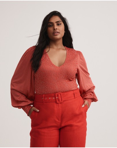 Witchery Oat Leaf Print Shirred Top