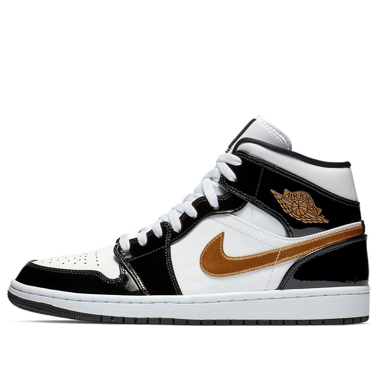 air jordan 1 mid patent black gold