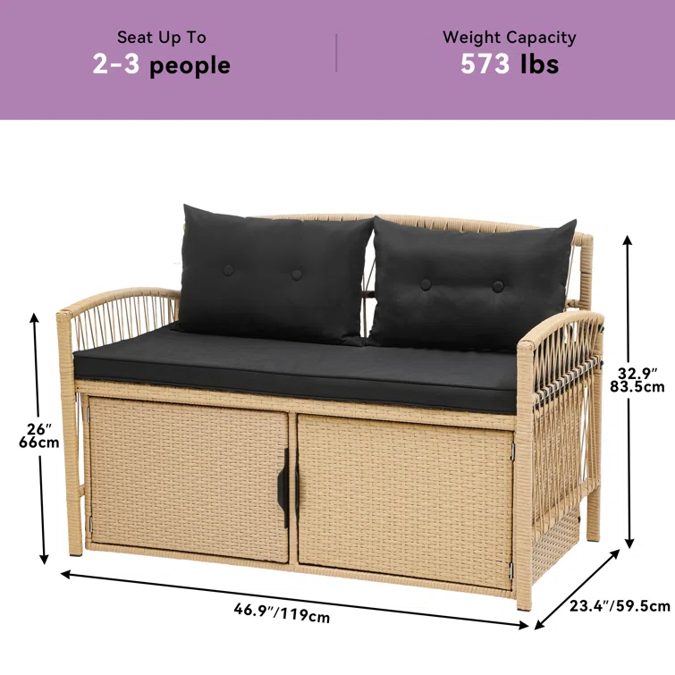 70 Gallons Wicker Water Resistant Storage Bench with Cushion