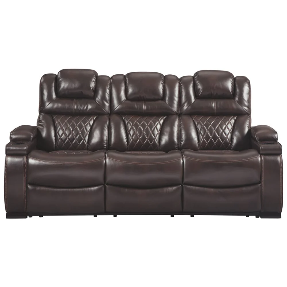 Warnerton Chocolate Brown Faux Leather Power Reclining Sofa - 84