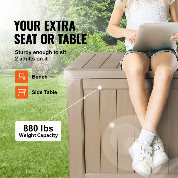 VEVOR 48'' W 120 Gallons Water Resistant Polypropylene Lockable Deck Box in Brown